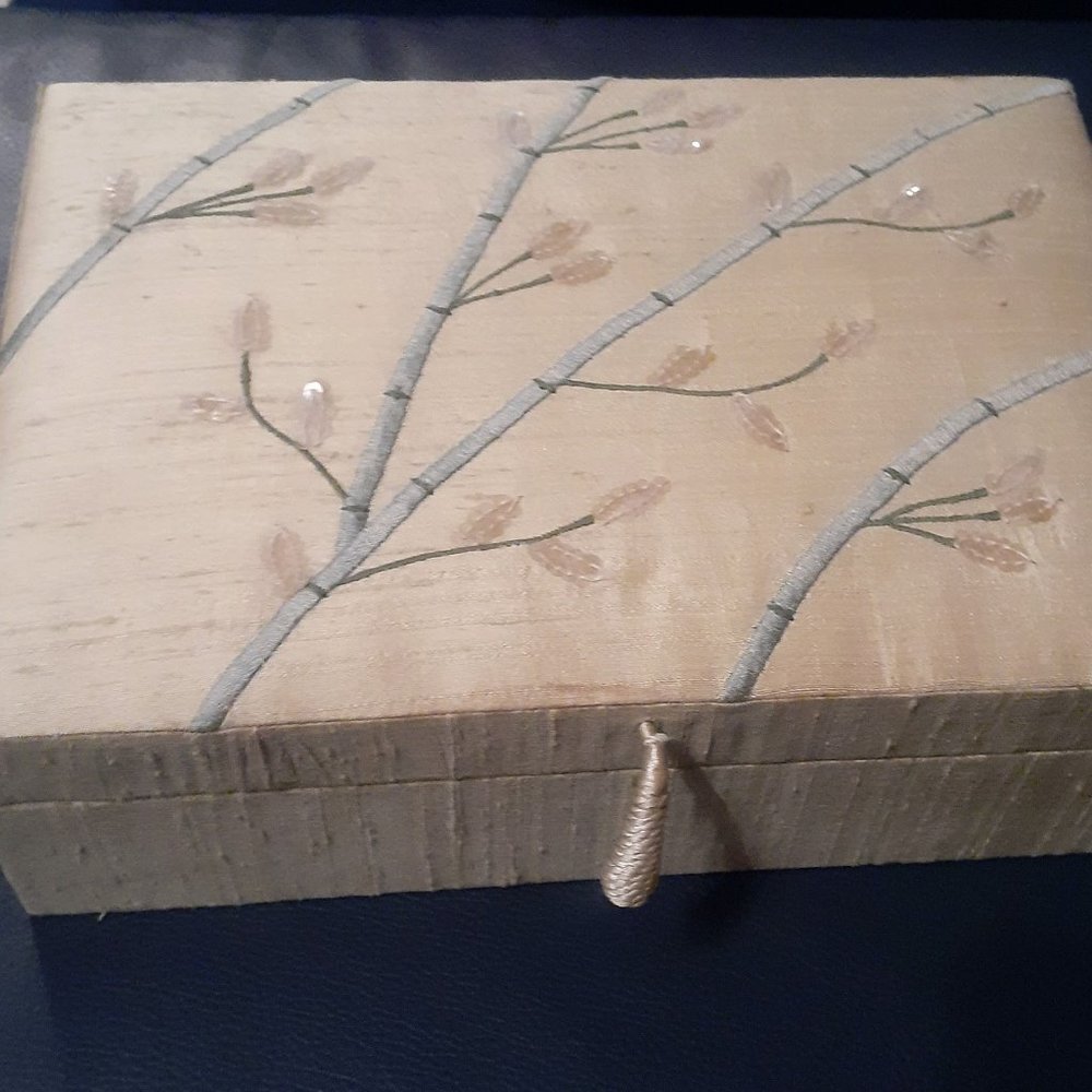 Silk Fabric Covered Mirrored Jewelry Box